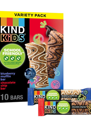 KIND Kids School Friendly Blueberry Muffin and Chocolate Chip Oat Bars Variety Pack, Tree Nut and Peanut Free, Gluten Free, Made With Whole Grain Oats, 5g Protein, 10 Count