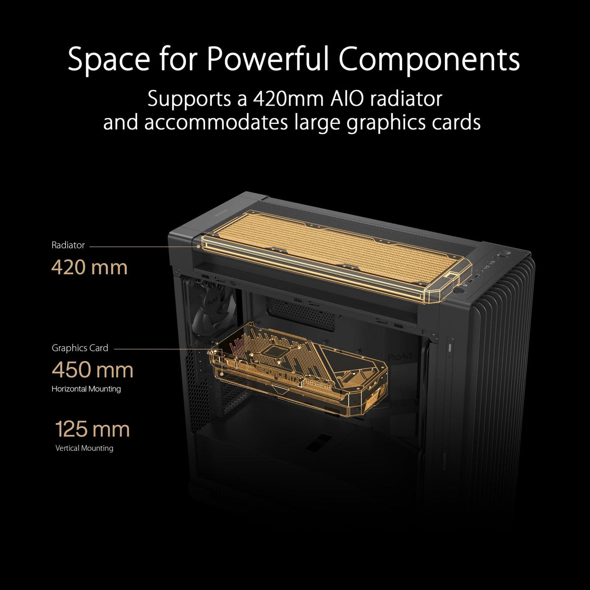 ASUS ProArt PA602 E-ATX Computer Case 420mm Radiator Support, Dual 200mm Built-in Fans, Front Panel IR dust Indicator, Power Lock Latch, Tool-Less PCIe mounting & GPU Holder, 20Gbps USB-C Front I/O