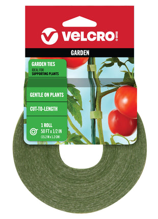 VELCRO Brand VEL-30071-USA ONE-WRAP Garden Ties | Plant Supports for Effective Growing | Strong Grips are Reusable and Adjustable | Cut-to-Length, 50 ft x 1/2 in, Green-Recycled Plastic