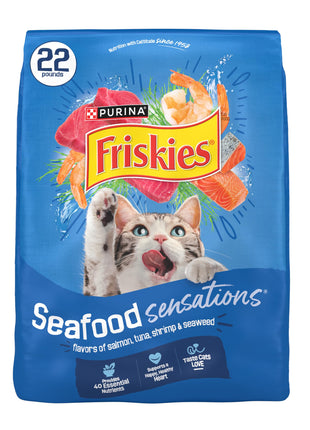 Purina Friskies Dry Cat Food Seafood Sensations With Salmon, Tuna, and Shrimp Flavors - 22 lb. Bag