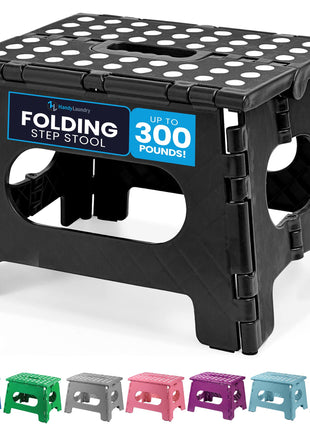 Handy Laundry Folding Step Stool   Sturdy Enough Collapsible Stool to Support Adults and Safe Enough for Kids   Opens Easy with One Flip   Great for Kitchen, Bathroom or Bedroom (Black   9 Inch)