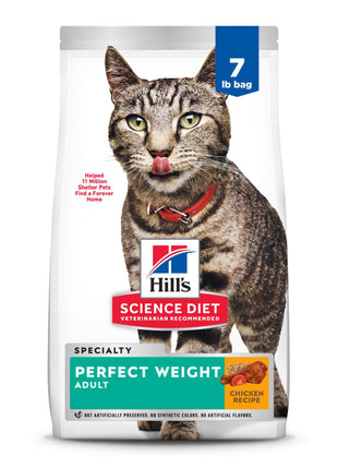 Hill's Science Diet Perfect Weight, Adult 1-6, Weight Management Support, Dry Cat Food, Chicken Recipe, 7 lb Bag