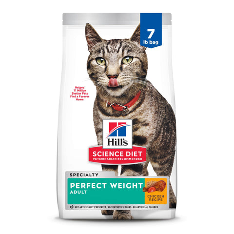 Hill's Science Diet Perfect Weight, Adult 1-6, Weight Management Support, Dry Cat Food, Chicken Recipe, 7 lb Bag