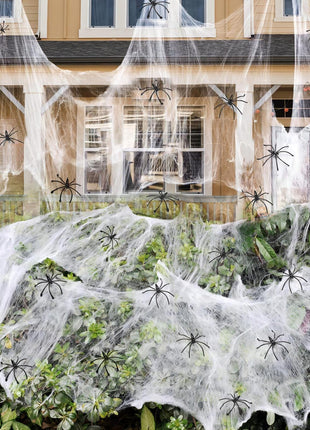 1400 sqft Halloween Spider Webs Decorations with 150 Extra Fake Spiders, Super Stretchy Cobwebs for Halloween Decor Indoor and Outdoor