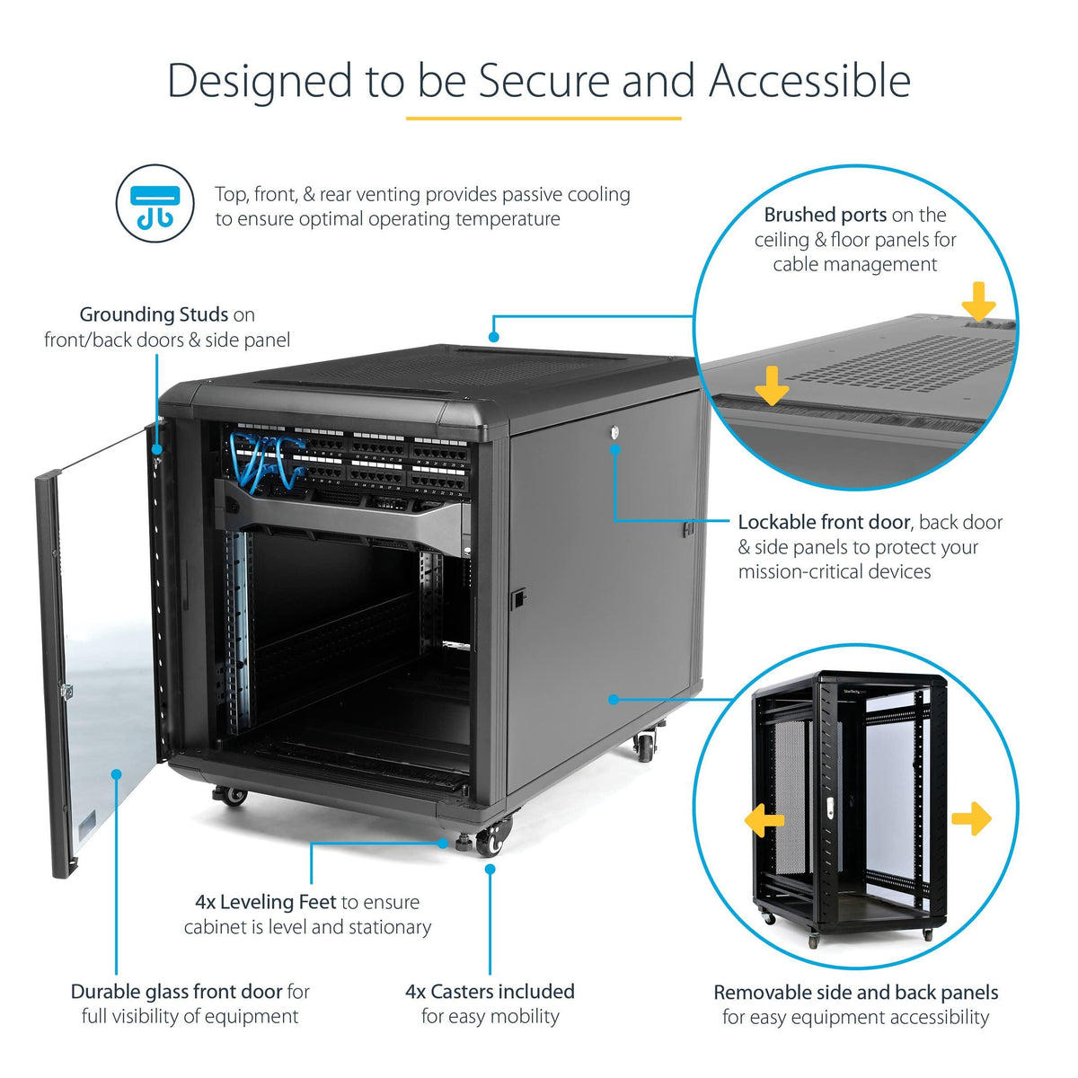 StarTech.com 4-Post 12U Server Rack Cabinet, 19" Data Rack Cabinet for IT / Network Equipment, with Adjustable Mounting Rails