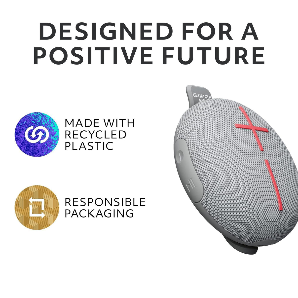 Ultimate Ears MINIROLL Ultra-Portable Waterproof Bluetooth Speaker, Big Bass, IP67 Dustproof, 131 ft (40 m) Range - Revive Grey