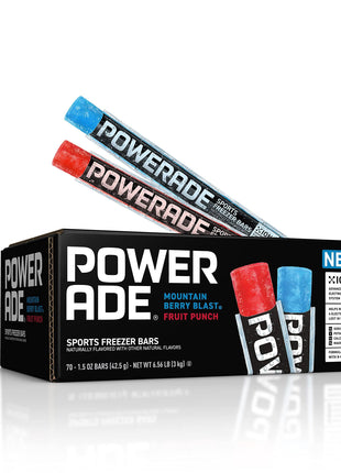 POWERADE Sports Freezer Bars, 1.5 oz, Refreshing Ice Pops with Electrolytes B Vitamins, Naturally Flavored with Other Natural Flavors, Mountain Berry Blast and Fruit Punch, 70 Count