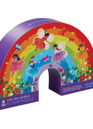 Crocodile Creek 36-Piece Jigsaw Floor Puzzle - Fun Floor Puzzles for Kids Ages 3-5 - Heavy-Duty Shaped Box for Storage - Over The Rainbow - 24" W x 18" H Finished
