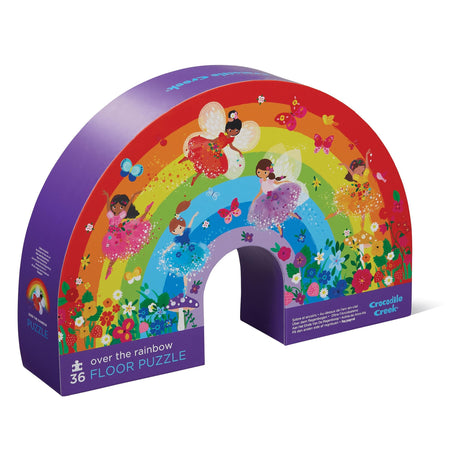 Crocodile Creek 36-Piece Jigsaw Floor Puzzle - Fun Floor Puzzles for Kids Ages 3-5 - Heavy-Duty Shaped Box for Storage - Over The Rainbow - 24" W x 18" H Finished
