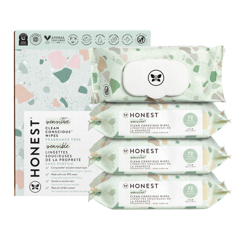 The Honest Company Clean Conscious Multi-Use Wipes | Hypoallergenic + Unscented for Sensitive Skin | Over 99% Water, Compostable, Plant Based, Baby Wipes | Geo Mood, 288 Count