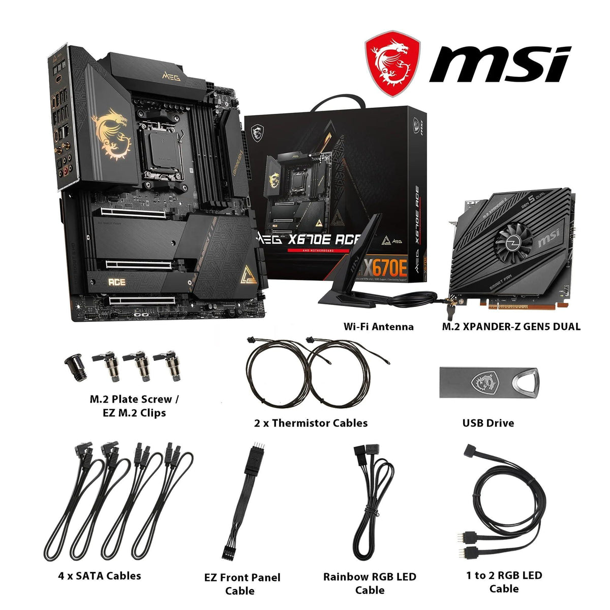 MSI MEG X670E ACE Gaming Motherboard (AMD Ryzen 9000/8000/7000 Series Processors, AM5, DDR5, PCIe 5.0, SATA 6Gb/s, M.2, USB 3.2 Gen 2, Wi-Fi 6E, Bluetooth 5.3, HDMI/DP, EATX)