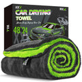 KKV Full-Sized SUV Drying Towel, 48”x24” Dual Sided Microfiber Car Cleaning Towel with Twisting Yarn Technique, 1400GSM Super Absorbent, Scratch-Free, Machine Washable (Darkgray-GreenYellow)