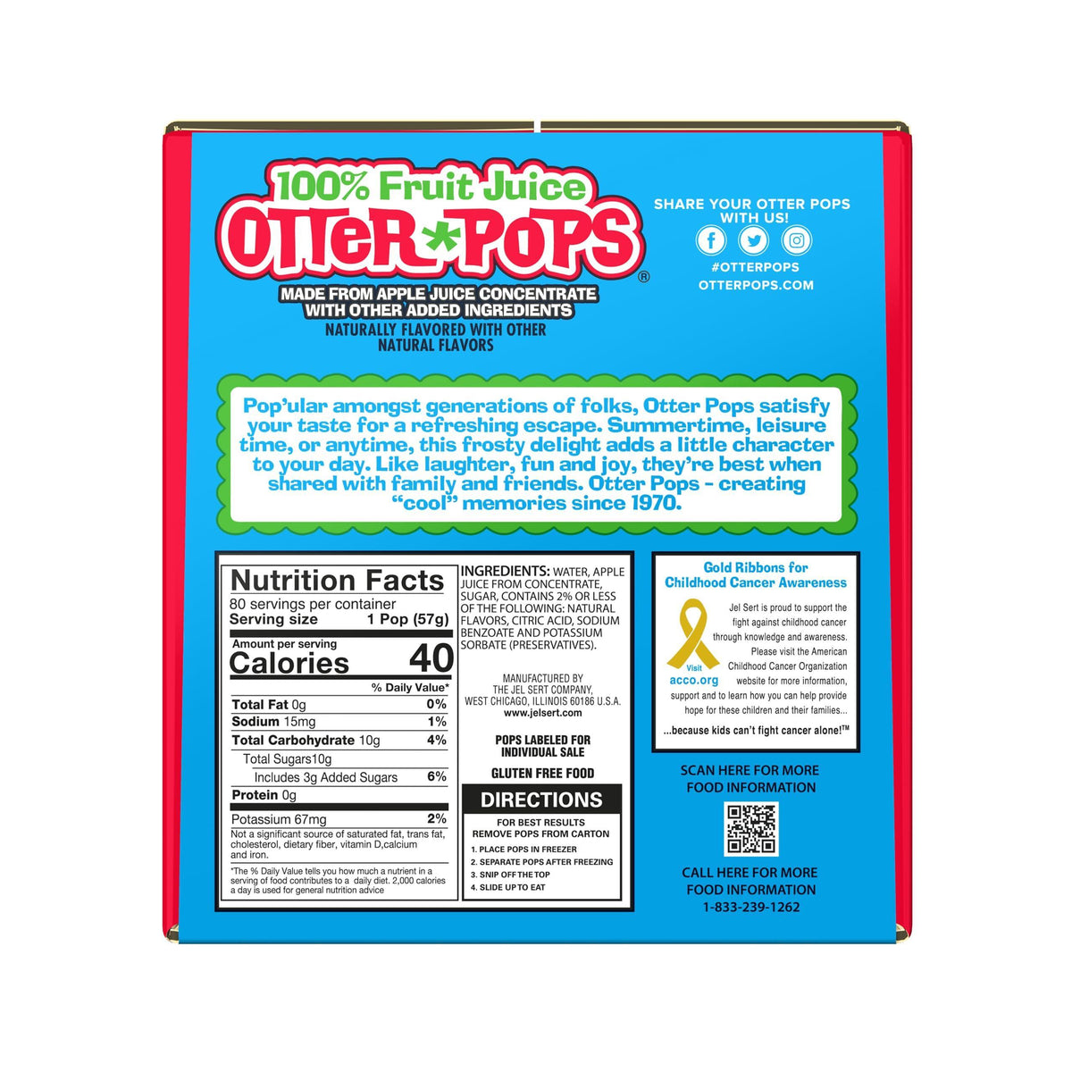 Otter Pops Freezer Bars, 100% Fruit Juice Ice Pops, Original Flavors (80ct – 2oz bars)