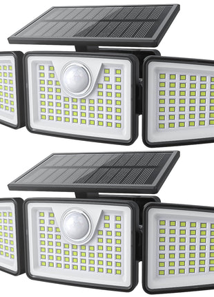 daphino 2500LM Solar Lights Outdoor with Motion Sensor,3 Head 270° Wide Angle Street Area Lights, IP65 Waterproof Security Lighting with 3 Modes(Non-Remote,2 Pcs)