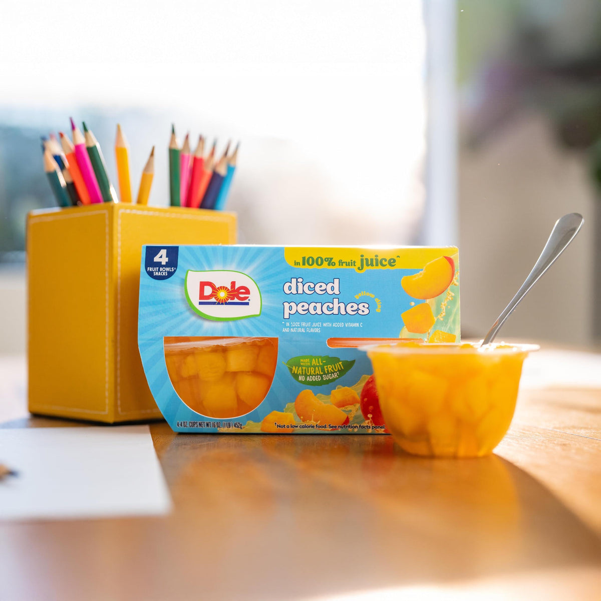 Dole Diced Peaches in 100% Juice - Dole Fruit Bowls Snacks - 4 oz Fruit Bowls - 12 Pack