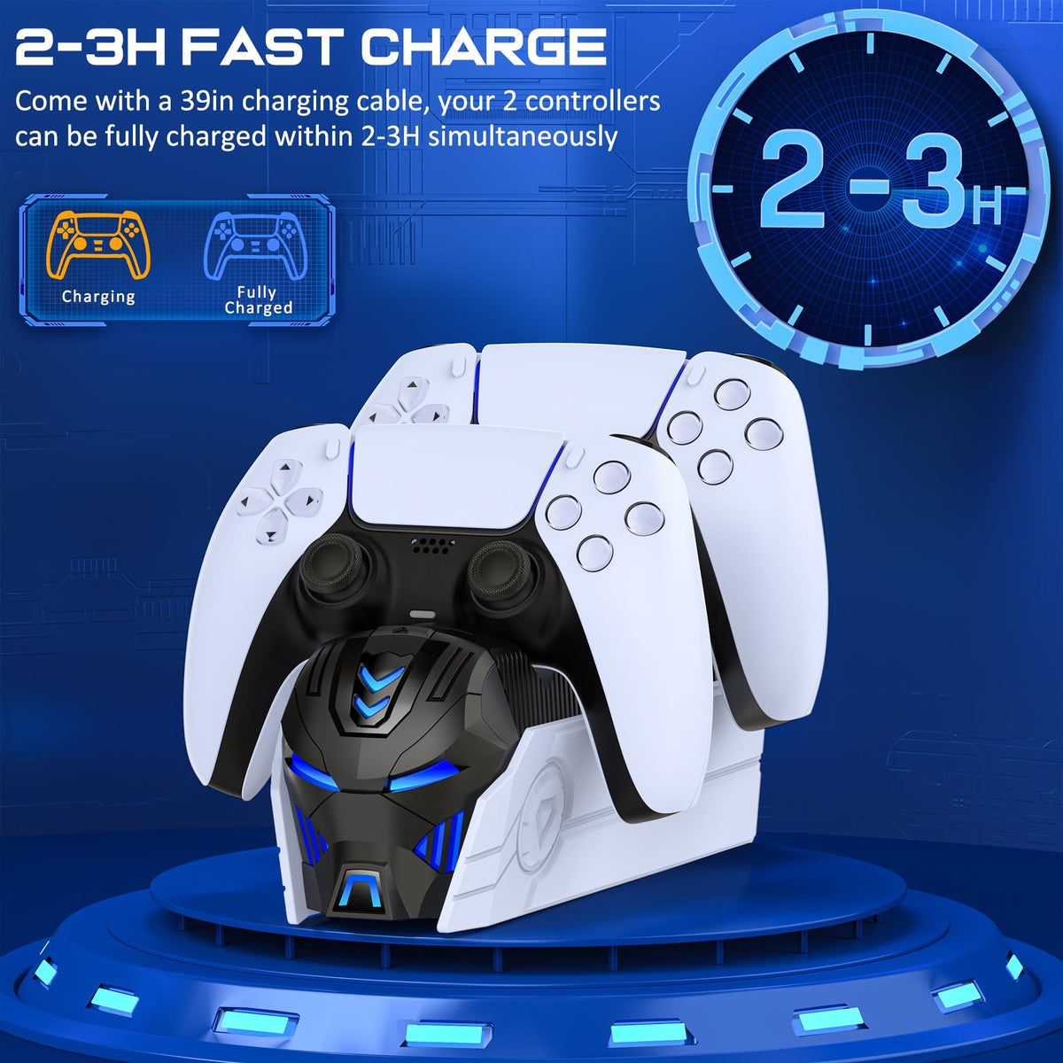 P5 Controller Charger Station for PlayStation 5 Dualsense Controllers: Fast Dual Controller Stand Charger Dock-LED P5 Charging Station Accessories for PlayStation 5 Storage Kit with AC Adapter