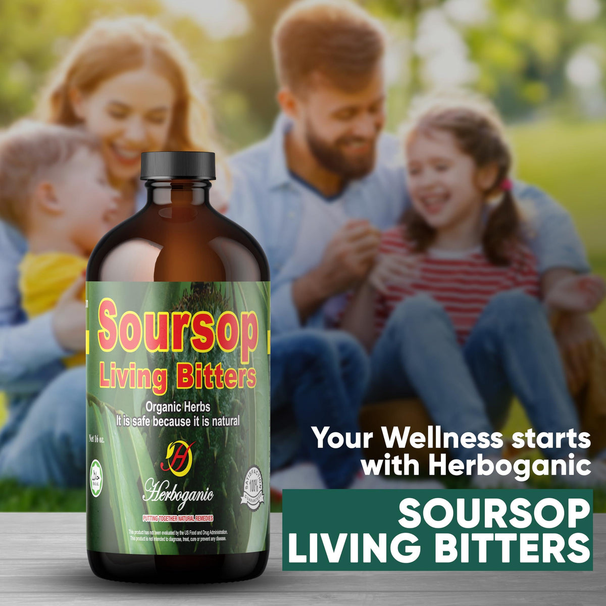 Herboganic Soursop Bitters Liquid | Natural Living Bitters for overall wellness 16 OZ | Soursop Bitters