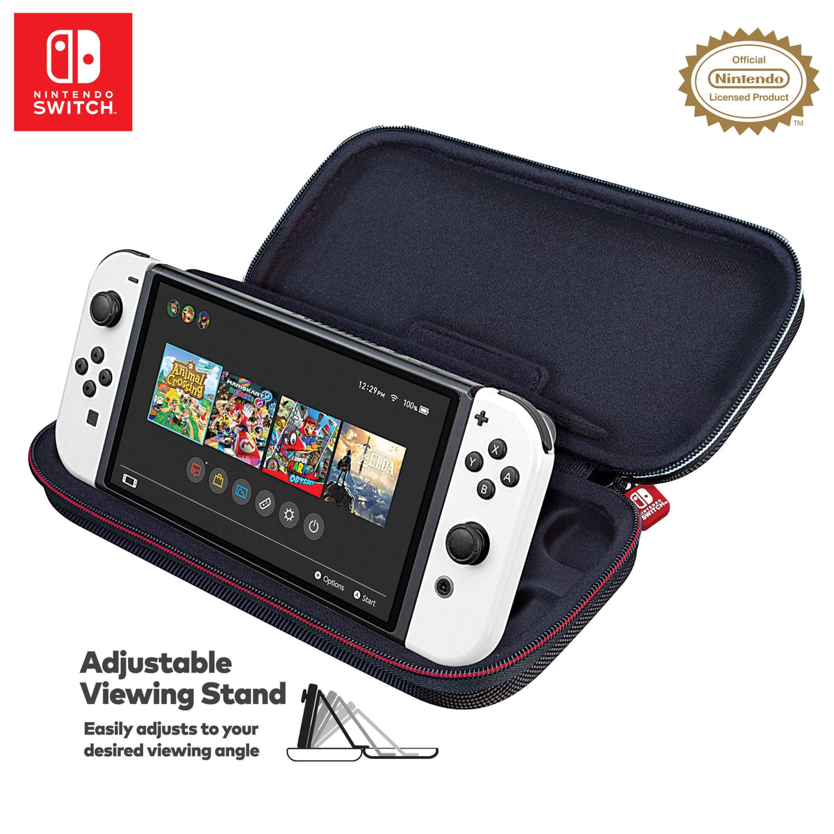 Game Traveler RDS – Officially Licensed Nintendo Switch Deluxe OLED, Nintendo Switch, & Switch Lite Case - Black Ballistic Nylon, Viewing Stand & Bonus Game Cases, #1 Selling Case in USA