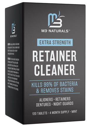 Retainer Cleanser Tablets Invisalign Cleaner, Removes Odors Discoloration Stains and Plaque 4 Month Supply Denture Cleansers Retainers Mouth Guards Denture Bath Mint by M3 Naturals
