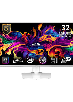 msi MPG 321URXW QD-OLED 31.5 Inch 4K UHD Gaming Monitor - 3840 x 2160 Quantum Dot OLED Panel, 240Hz / 0.03ms, 99% DCI-P3, ΔE≤2, DisplayHDR True Black 400, KVM, RGB - DP 1.4a, HDMI 2.1, USB Type-C 98W