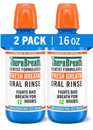 TheraBreath Fresh Breath Mouthwash, Icy Mint Flavor, Alcohol-Free, 16 Fl Oz (Pack of 2)