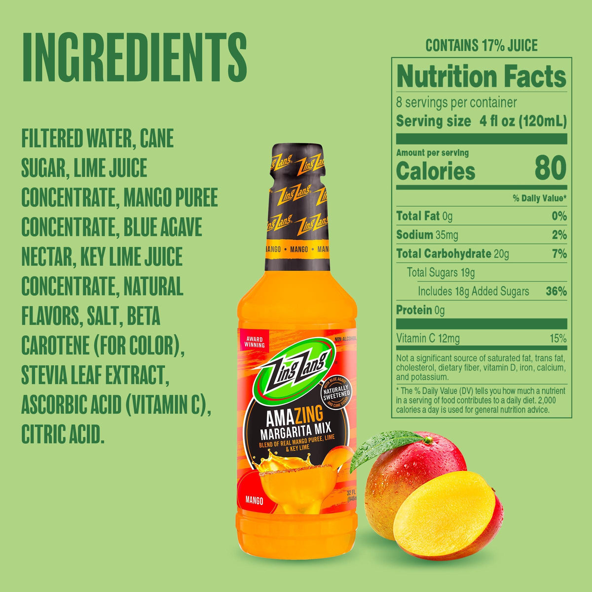 Zing Zang Mango Margarita Mix | Amazing Non-Alcoholic Cocktail Mixer | 32 Fl Oz Bottle (Pack of 1)