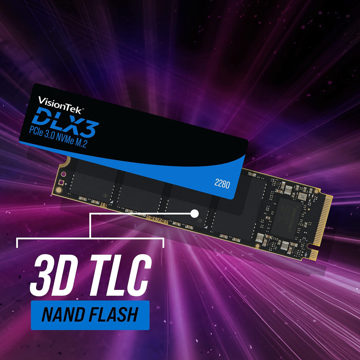 VisionTek 2280 DLX3 M.2 SSD - 512GB - PCIe Gen 3.0 x4 NVMe - 3300MB/s Read, 2900MB/s Write – Laptops, Gaming PCs, Compatible Consoles