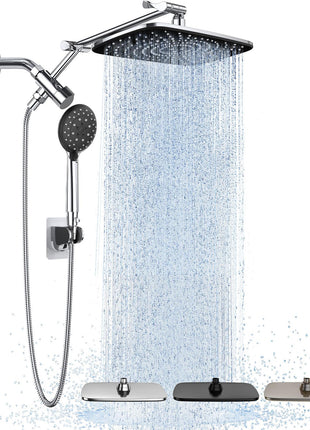 Veken Wide Rain Shower Head with Handheld, High Pressure Rainfall Showerhead Combo with Arm for Bathroom Accessories, Home Decor, Detachable Dual Shower with Multi Modes Handheld Spray, Silver Chrome