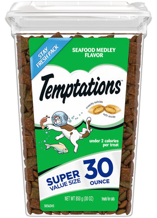 Temptations Cat Treats, Classic Crunchy and Soft Cat Treats, Seafood Medley Flavor, 30 oz. Tub