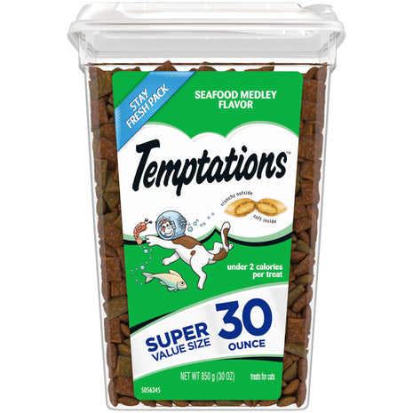 Temptations Cat Treats, Classic Crunchy and Soft Cat Treats, Seafood Medley Flavor, 30 oz. Tub