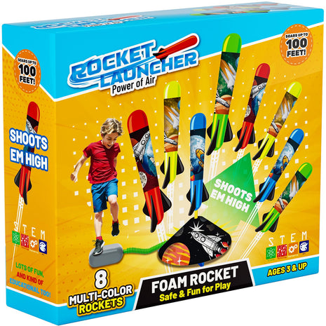 Otoseth Toy Rocket Launcher for Kids - Launch up to 100 Ft, 8 Foam Rockets & Adjustable Launch Stand, Outdoor Toys for Kids Ages 4-8, 3 4 5 6 7 Year Old Boys Birthday Gifts, Toy for Toddlers Age 3+