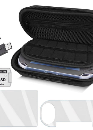 Skywin 4-in-1 Kit for PS Vita 2000 Slim - Black Case with Front & Back Protector, Adapter Charger Cable, Micro SD Card