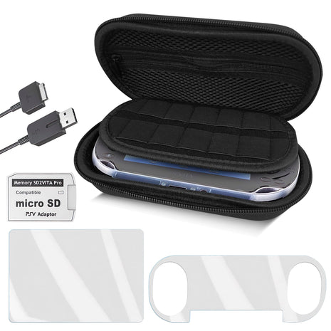 Skywin 4-in-1 Kit for PS Vita 2000 Slim - Black Case with Front & Back Protector, Adapter Charger Cable, Micro SD Card