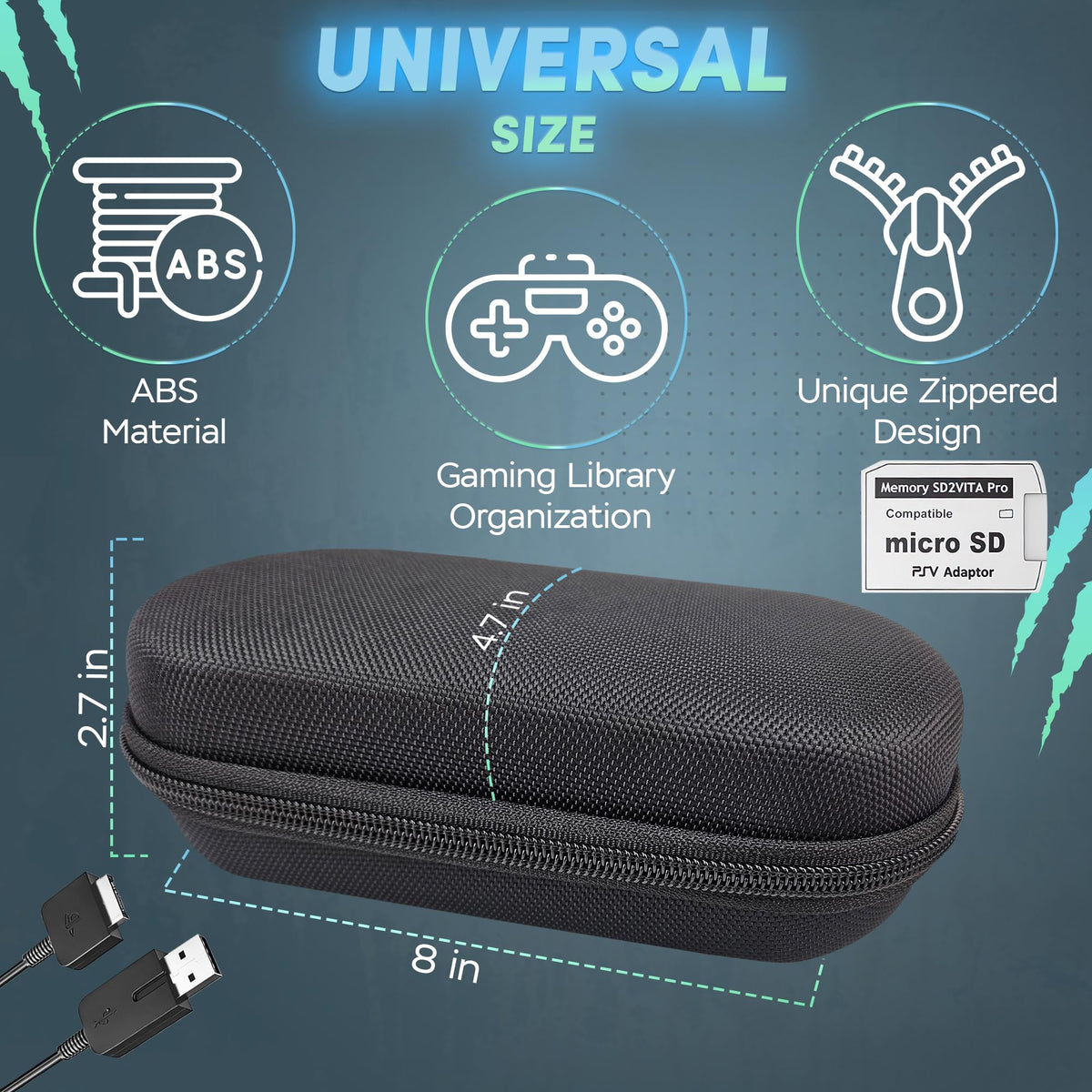 Skywin Four-in-One Kit For PS Vita 2000 Includes PS Vita Case, Front and Back Protector, Adapter Charger Cable, and Micro SD Memory Card, Compatible with PS Vita 2000 Slim, Carrying Case,Travel Pouch