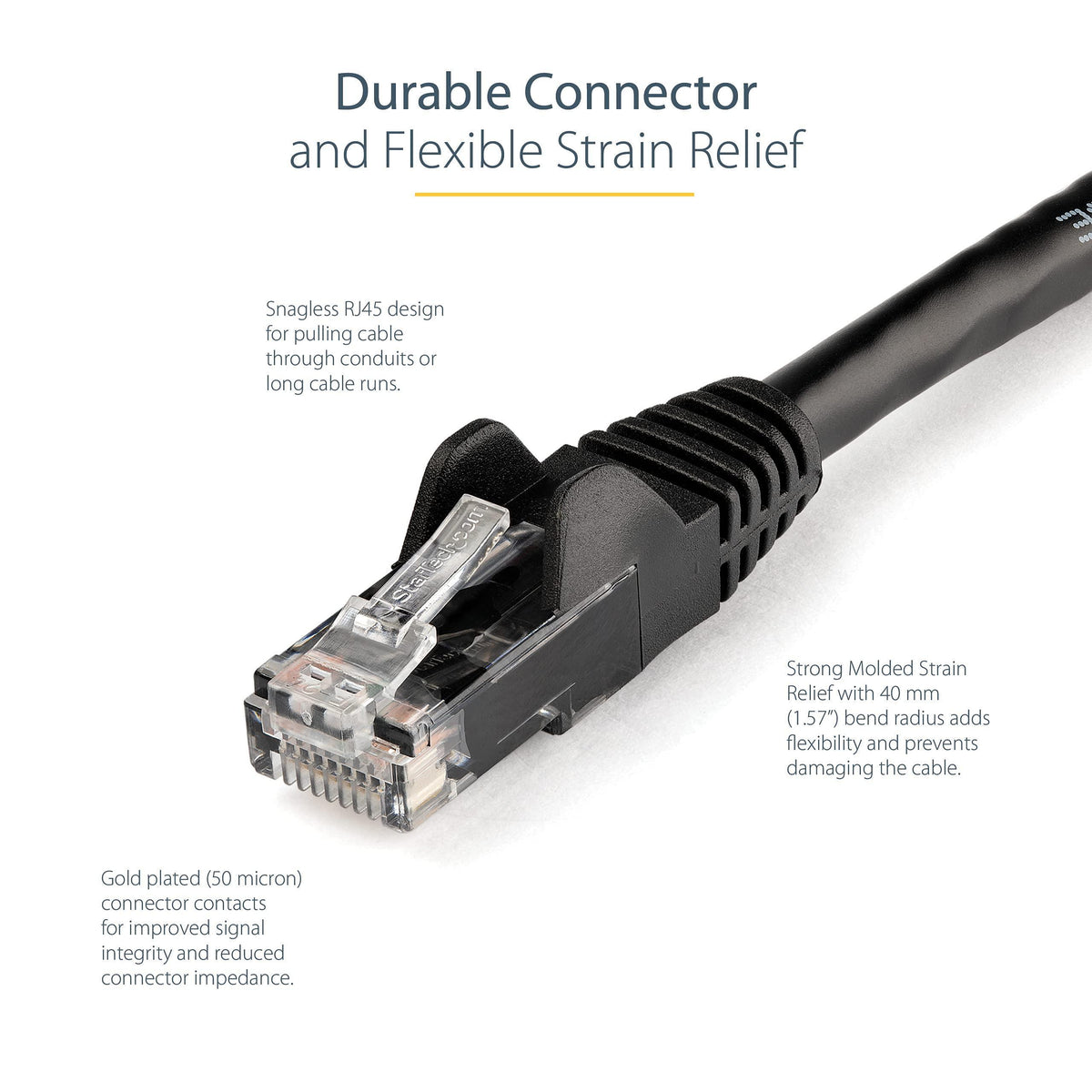 StarTech.com 15ft CAT6 Ethernet Cable - Black CAT 6 Gigabit Ethernet Wire -650MHz 100W PoE RJ45 UTP Network/Patch Cord Snagless w/Strain Relief Fluke Tested/Wiring is UL Certified/TIA (N6PATCH15BK)