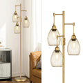 Dimmable Industrial Floor Lamps for Living Room, Gold Tree Standing Tall Lamps with 3 Elegant Teardrop Cage Head & 800 Lumens LED Bulbs for Bedroom Office