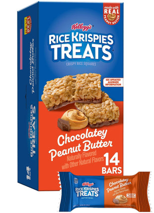 Rice Krispies Treats Crispy Rice Squares, Snack Bars, Chocolatey Peanut Butter, 10.8oz Box (14 Count)