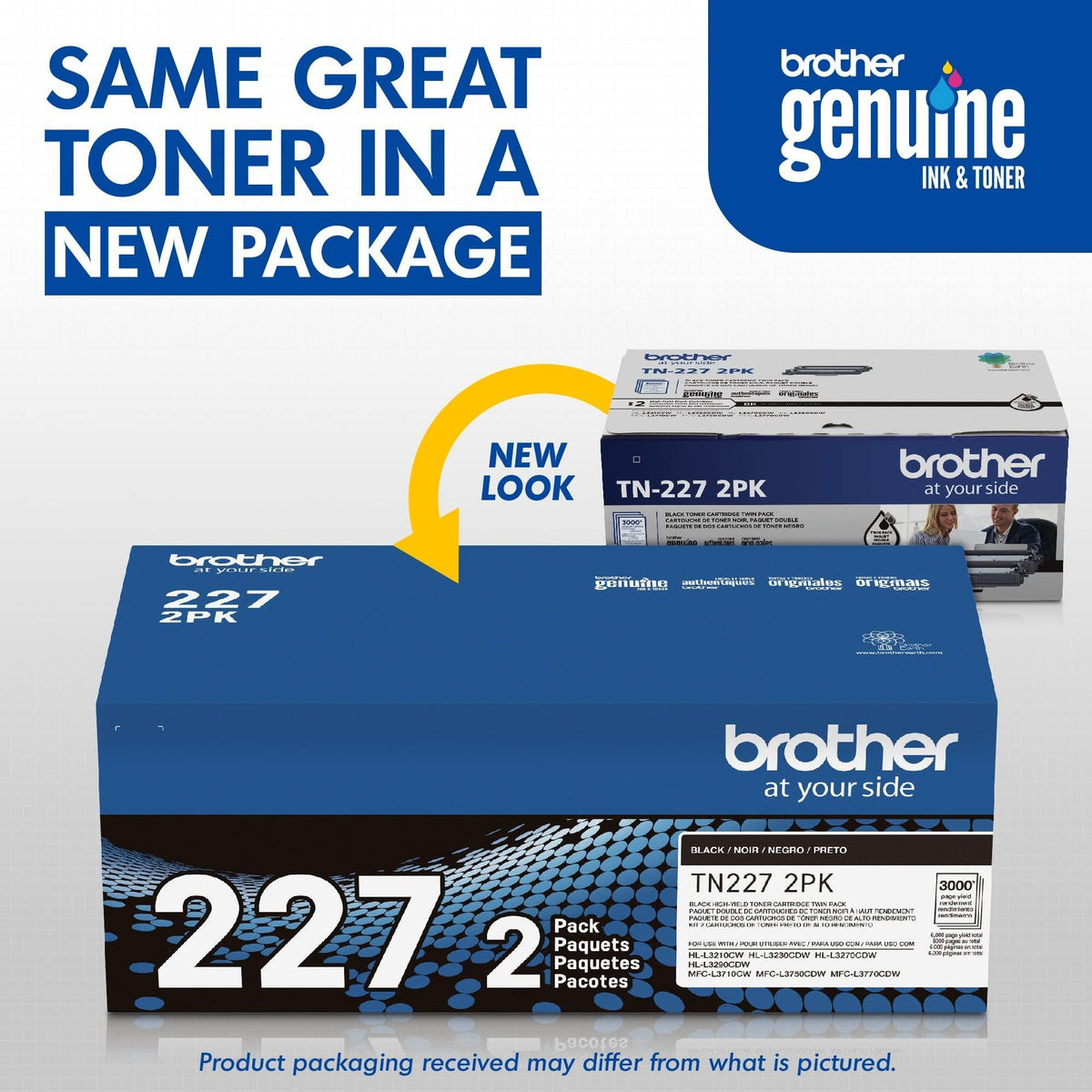 Brother Genuine TN227 High-Yield Black Toner Cartridge Twin Pack for Professional Laser Printing, 2 Pack Yields 6,000 Pages Total, Compatible with HL-L3210CW HL-L3230CDW Printers