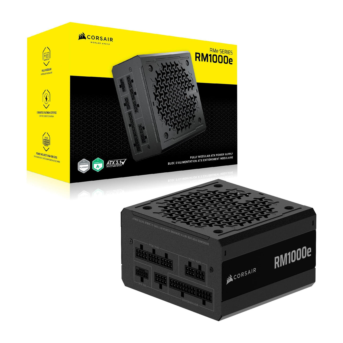 CORSAIR RM1000e (2025) Fully Modular Low-Noise ATX Power Supply with 12V-2x6 Cable – ATX 3.1 & PCIe 5.1 Compliant, Cybenetics Gold Efficiency, 105°C-Rated Capacitors, Modern Standby Mode – Black