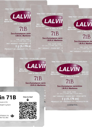 Lalvin 71B Wine Yeast (5 Pack) - Make Wine Cider Mead Kombucha At Home - 5 g Sachets - Saccharomyces cerevisiae - Sold by CAPYBARA Distributors Inc.