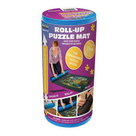 Buffalo Games - Roll-Up Puzzle Mat - Felt Saver Mat, Fits Up to 1500pc | Bigger In-Progress Puzzles, Solid Expandable Core, 3 Velcro Straps, Thick Felt Surface, Puzzle Storage, For Adults