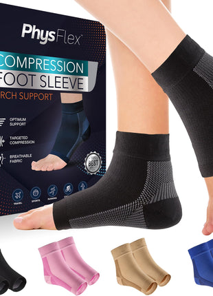 PhysFlex Ankle Brace Socks - Ankle Compression Sleeve - Foot Brace for Women & Men - Tendonitis & Arthritis Ankle Support Sports Running, Plantar Fasciitis Relief & Stabilizing Ankle Wrap