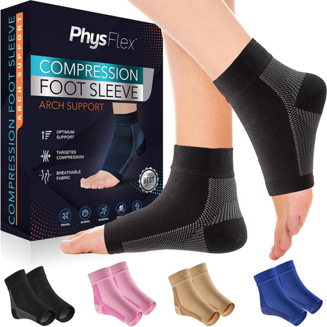 PhysFlex Ankle Brace Socks - Ankle Compression Sleeve - Foot Brace for Women & Men - Tendonitis & Arthritis Ankle Support Sports Running, Plantar Fasciitis Relief & Stabilizing Ankle Wrap