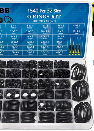 32 Size 1540 Pcs O Rings Assortment Kit Metric Nitrile Rubber Oring Set with 4 Pick for Automotive Faucet Pressure Washer Plumbing Air or Gas Repair OD 4mm-50mm