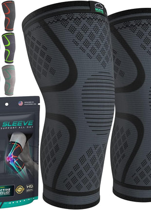 Modvel Compression Knee Brace for Women & Men, 2 Pack Knee Brace for Running Knee Pain, Knee Support Compression Sleeve, Workout Sports Knee Braces for Meniscus Tear, ACL & Arthritis Pain Relief