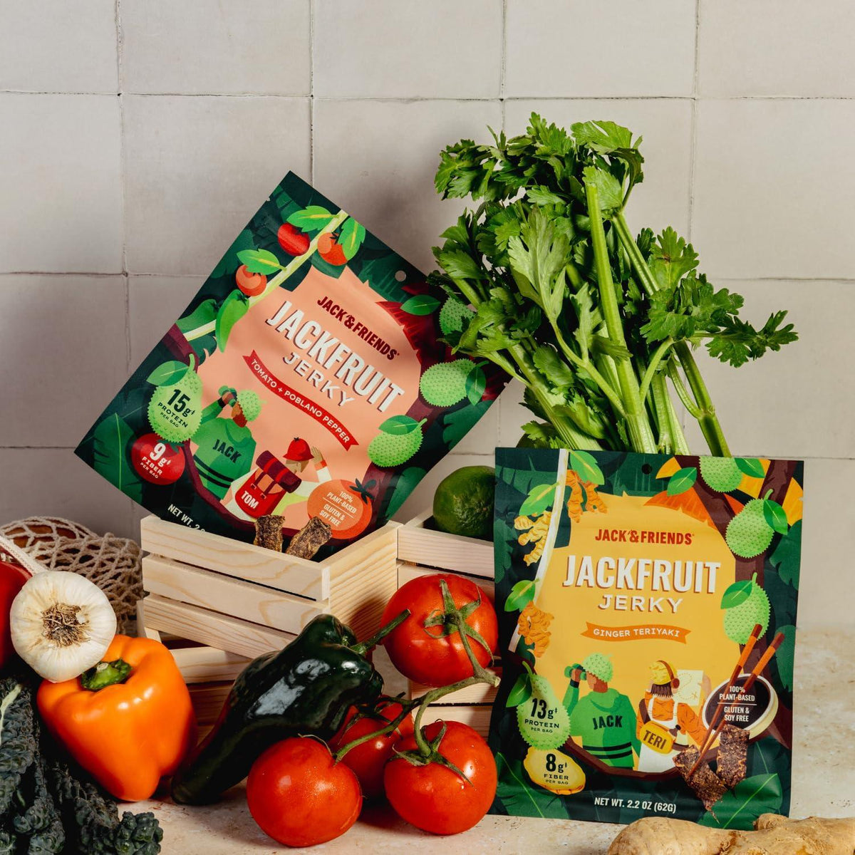 Jack & Friends Jackfruit Jerky - Ginger Teriyaki - 13g Protein - 8g Fiber - 100% Plant Based Jerky - Gluten Free - Soy Free - Vegan - Low Sugar - All Natural Ingredients - 2.2 Oz (Pack of 1)