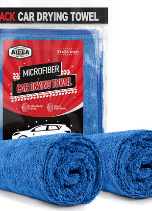 AIDEA Microfiber Towels for Cars-2PK, Large Professional Car Drying Towel, Scratch-Free & Absorbent Drying Towel for Cars, SUVs, RVs, Trucks, and Boats, 24inx 31in, Blue