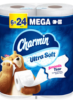 Charmin Ultra Soft Toilet Paper 6 Mega Rolls = 24 Regular Rolls