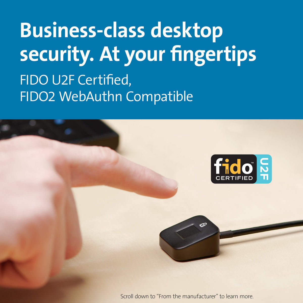 Kensington VeriMark Desktop USB Fingerprint Reader - Windows Hello, Windows 11 Fingerprint Scanner for PC, FIDO U2F, FIDO2 (K62330WW)