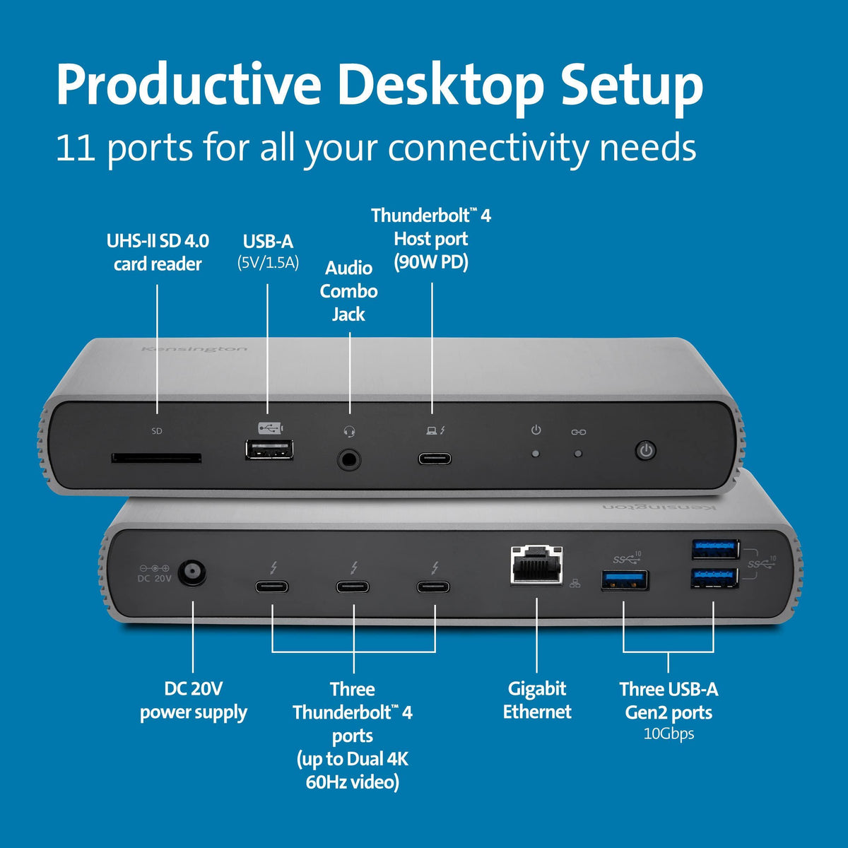 Kensington SD5750T Thunderbolt 4 Docking Station for Microsoft Surface Pro 10/9/8/7 & 13"and Surface Laptop Studio (K37899NA)